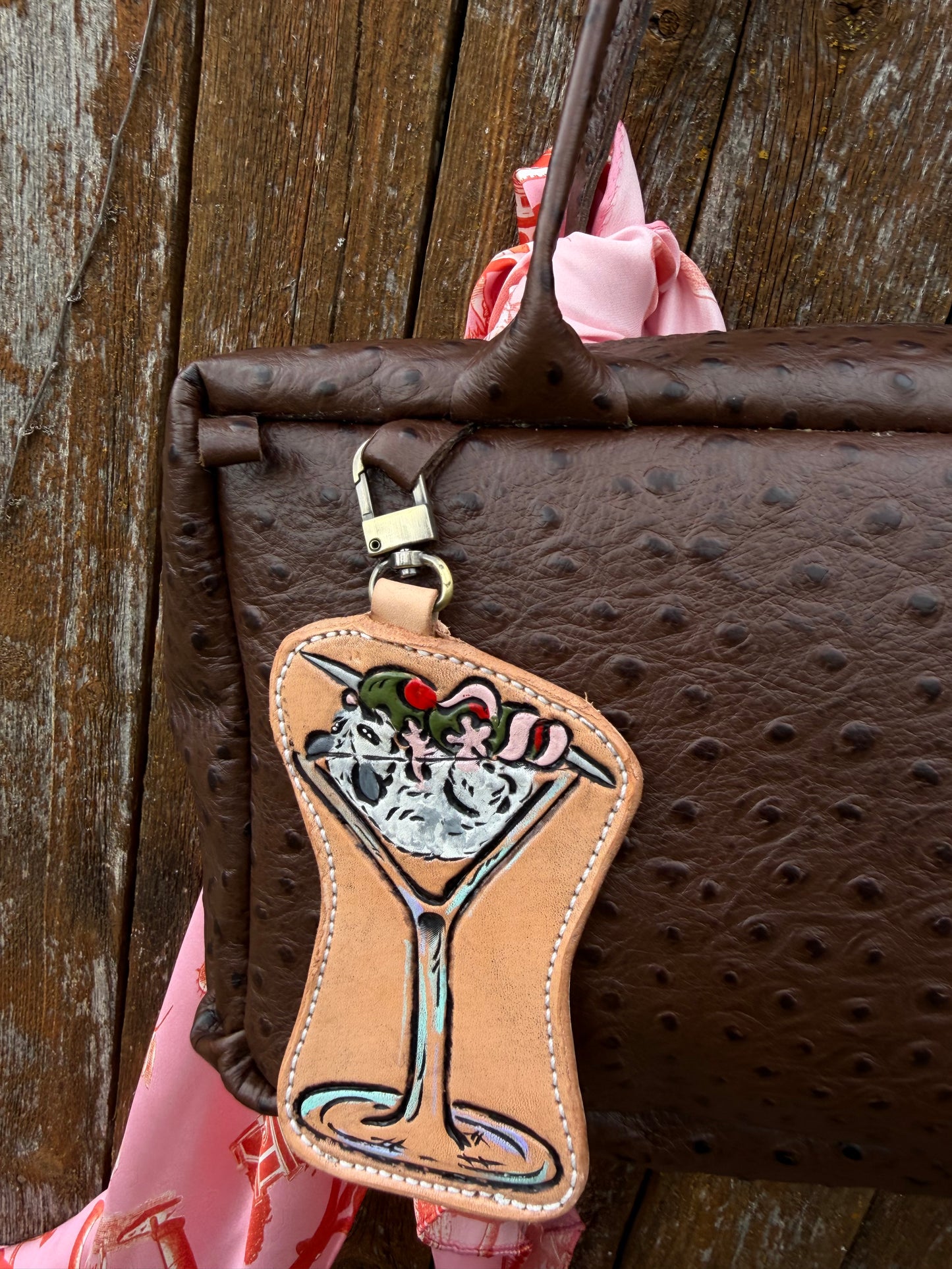 Chocolate Embossed Ostrich Drop Shoulder Bag